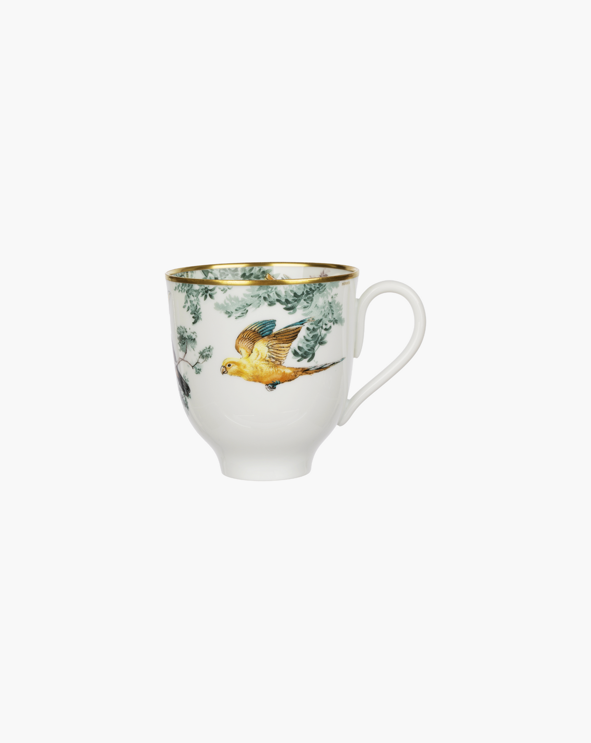 Hermès Carnets d'Équateur birds mug with yellow parrot motif, alternate view