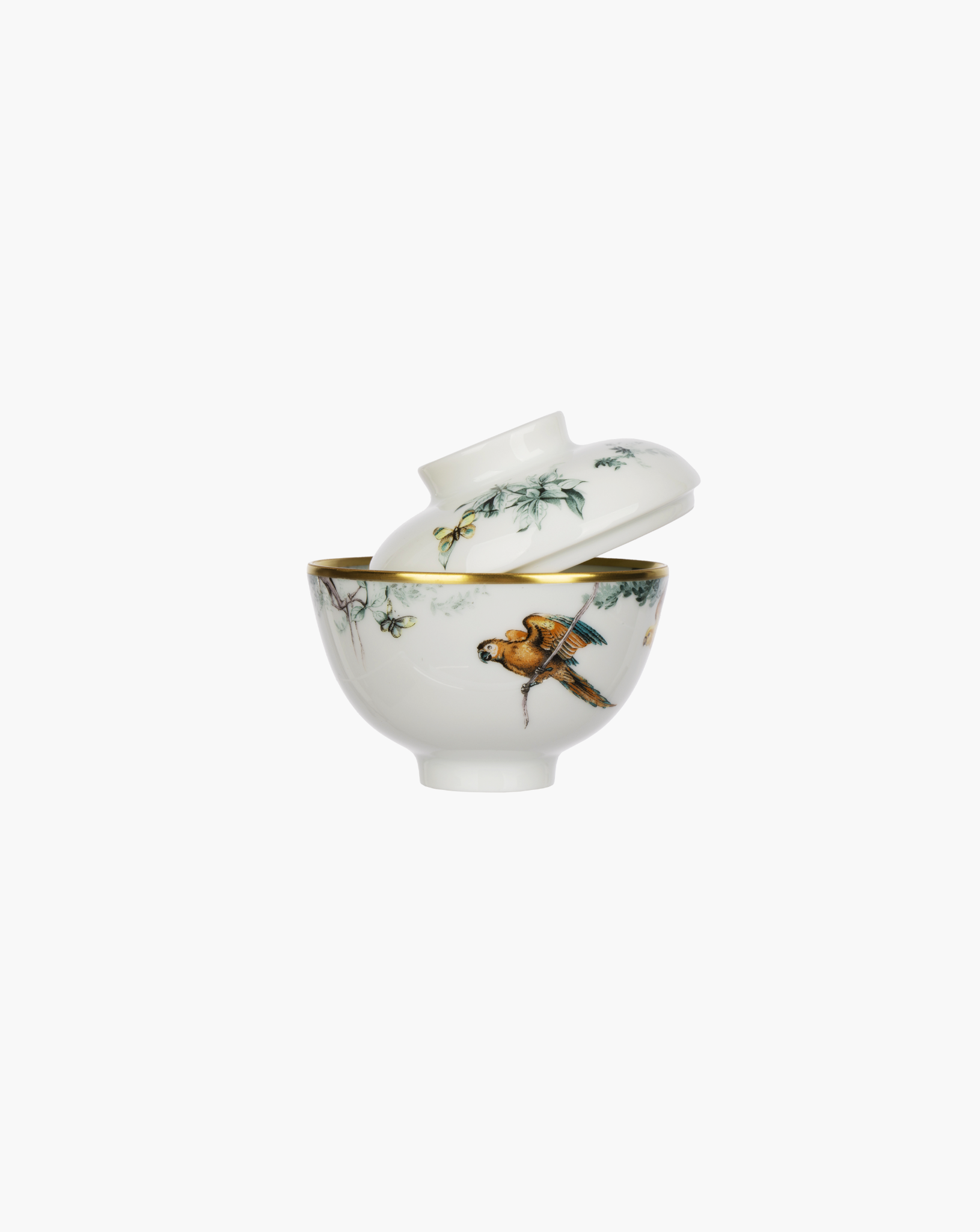 Hermès Carnets d’Équateur porcelain sugar canister shown open with lid on grey background