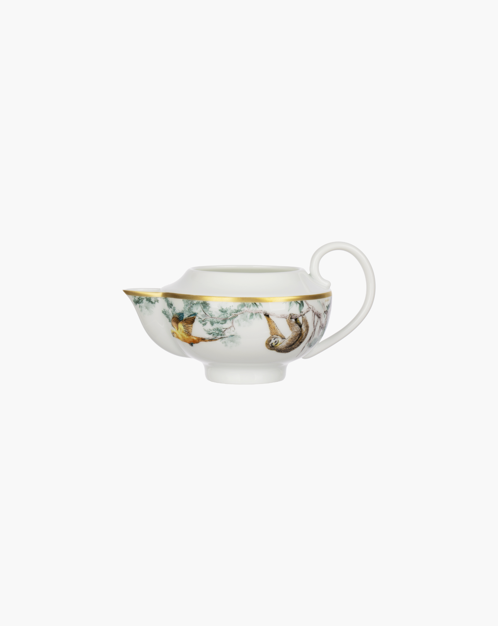 Hermès Carnets d’Équateur porcelain creamer, sloth reverse side on grey background