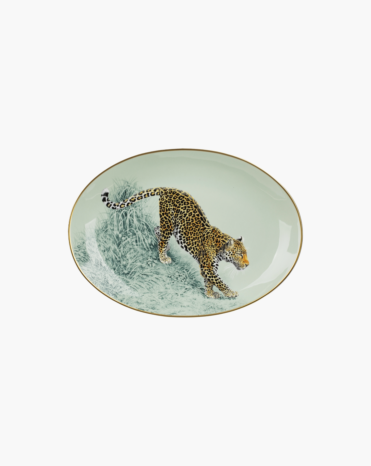 Hermès Carnets d'Équateur small oval porcelain platter with a leopard motif