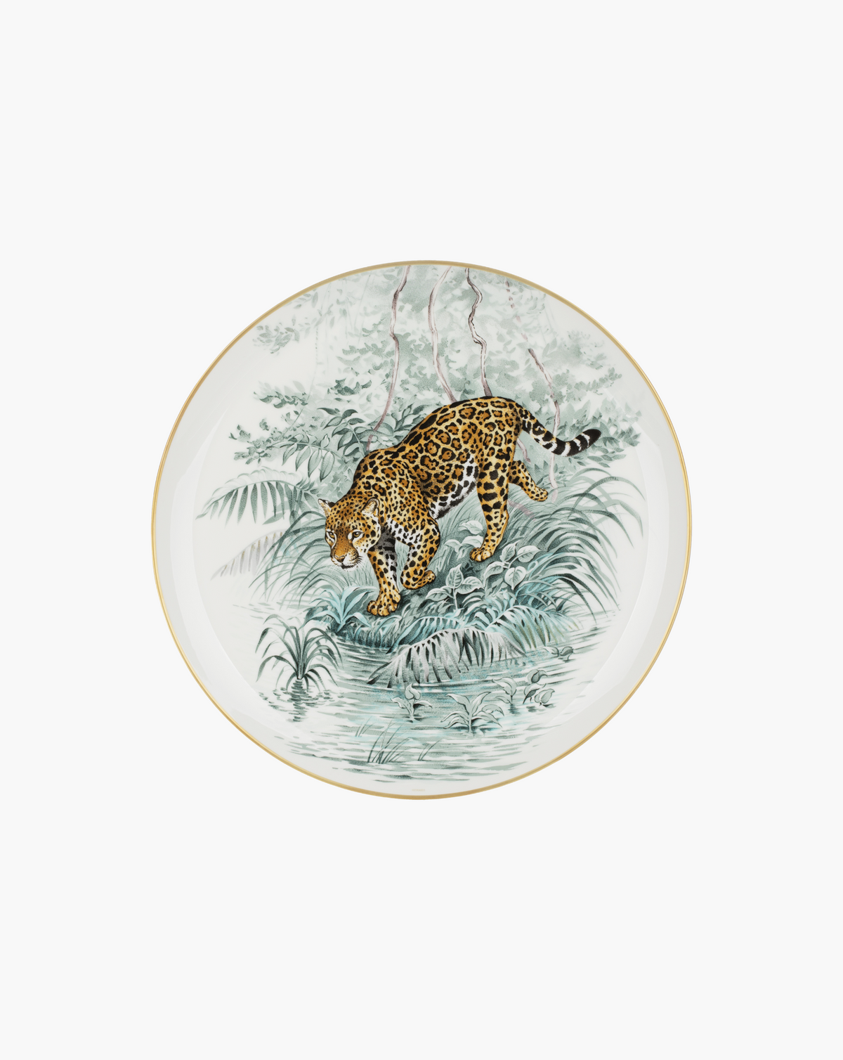 Hermès Carnets d'Équateur round tart porcelain platter with a leopard motif