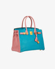 Hermès | Birkin 30cm | Special Order Blue Aztec & Rose Confetti Chèvre Leather Brushed Gold Hardware