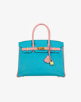 Hermès | Birkin 30cm | Special Order Blue Aztec & Rose Confetti Chèvre Leather Brushed Gold Hardware