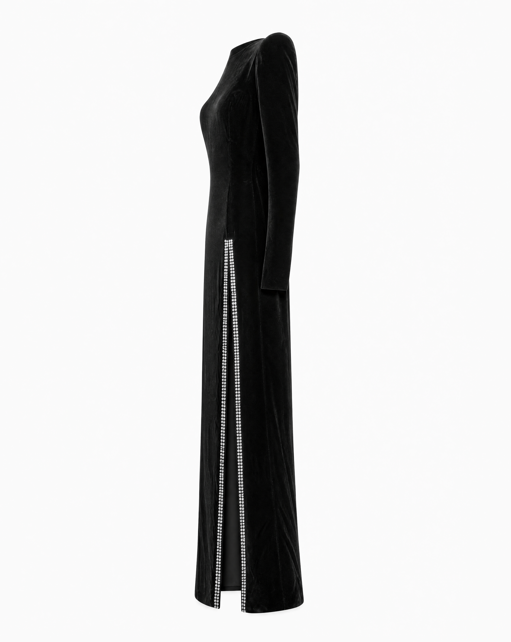 Saint Laurent | Full Length Black Velvet Dress With Rhinestones | Size 36 FR