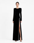Saint Laurent | Full Length Black Velvet Dress With Rhinestones | Size 36 FR