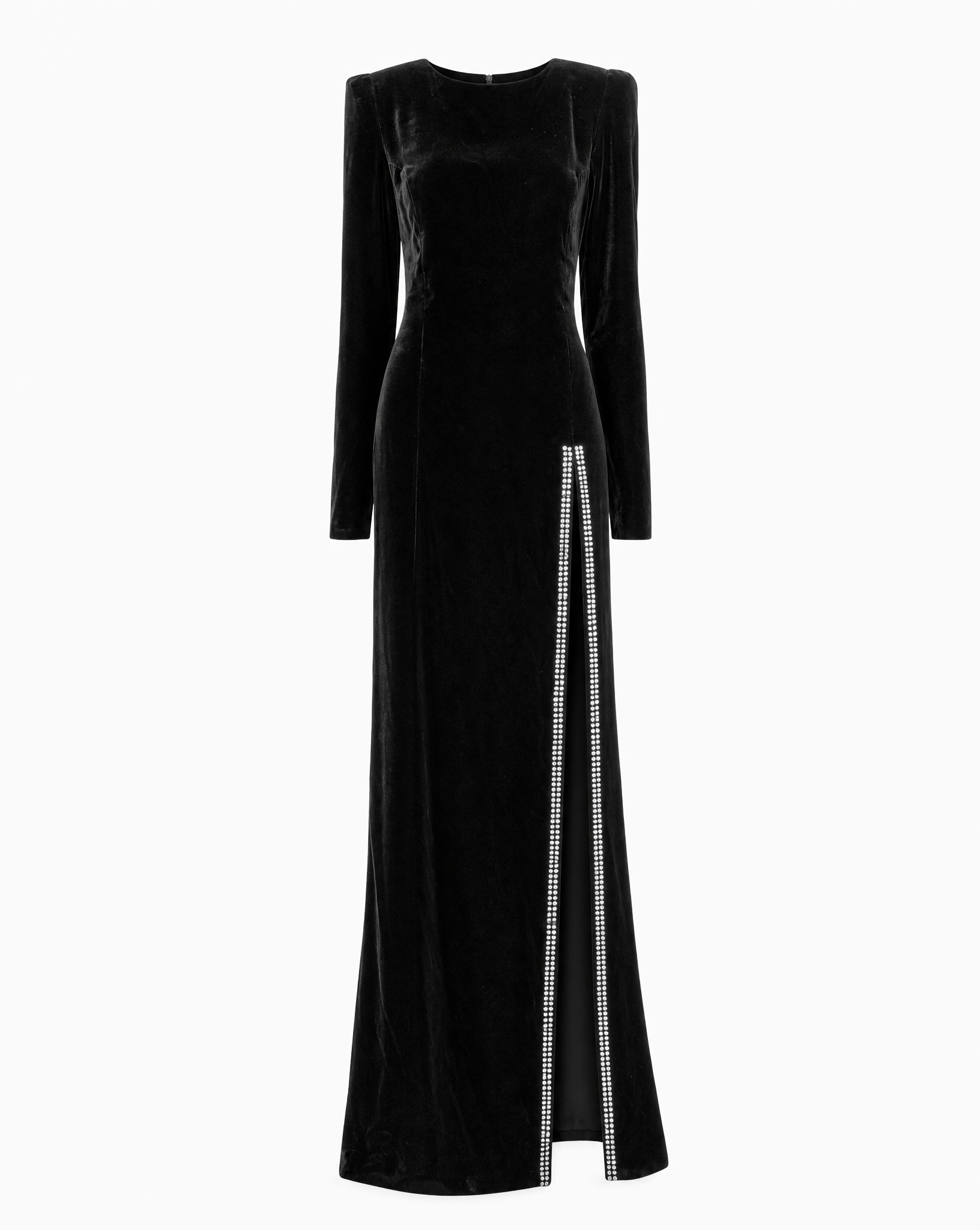 Saint Laurent | Full Length Black Velvet Dress With Rhinestones | Size 36 FR