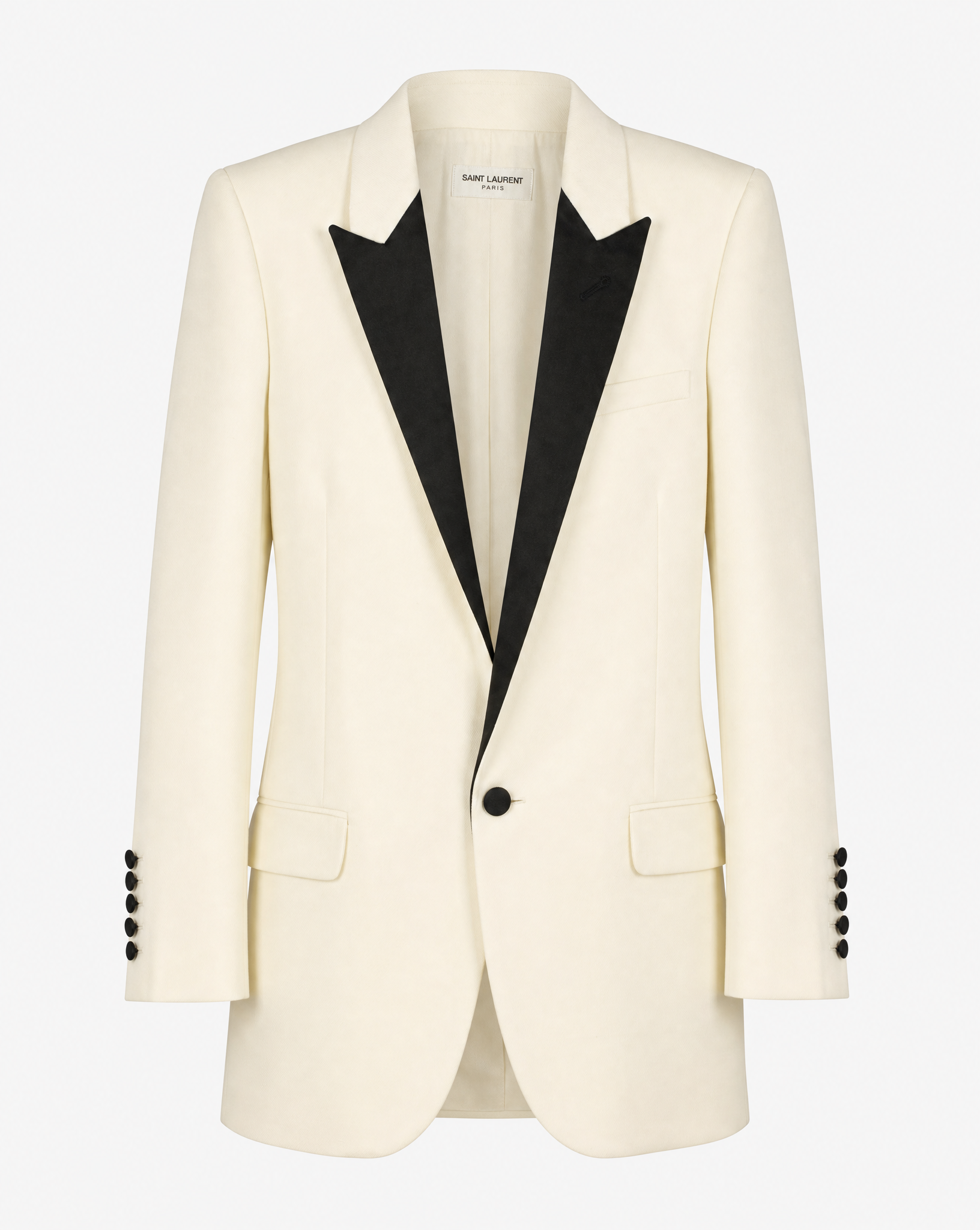 Saint Laurent | Ivory &amp; Black Evening Tuxedo Jacket | Size 34 FR