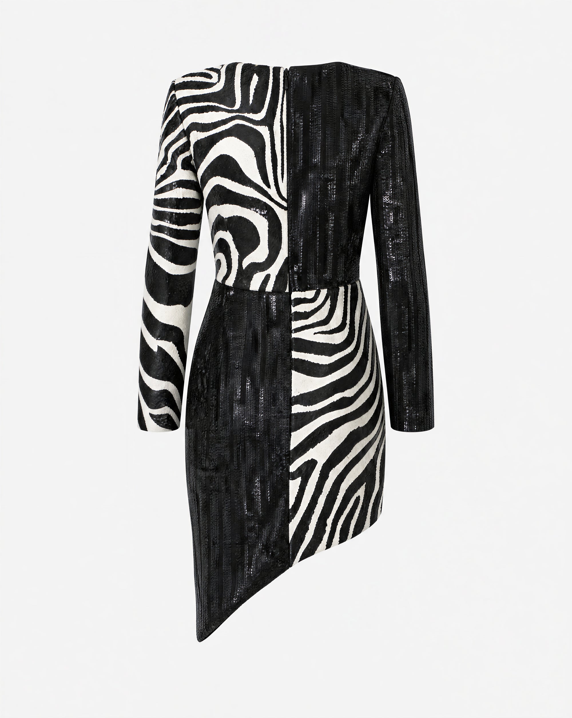 Saint Laurent | by Hedi Slimane Asymmetric Zebra Print Sequin Dress | Size 36 FR