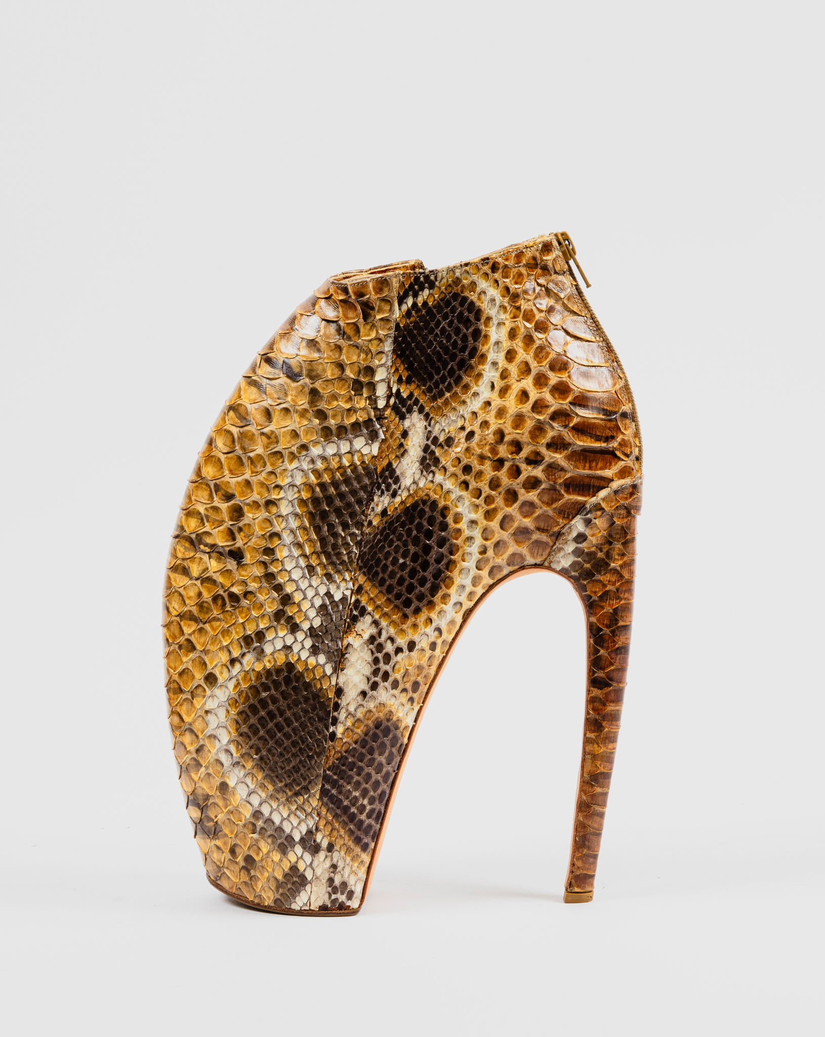 Alexander McQueen Armadillo boot in ombré brown python, profile facing left