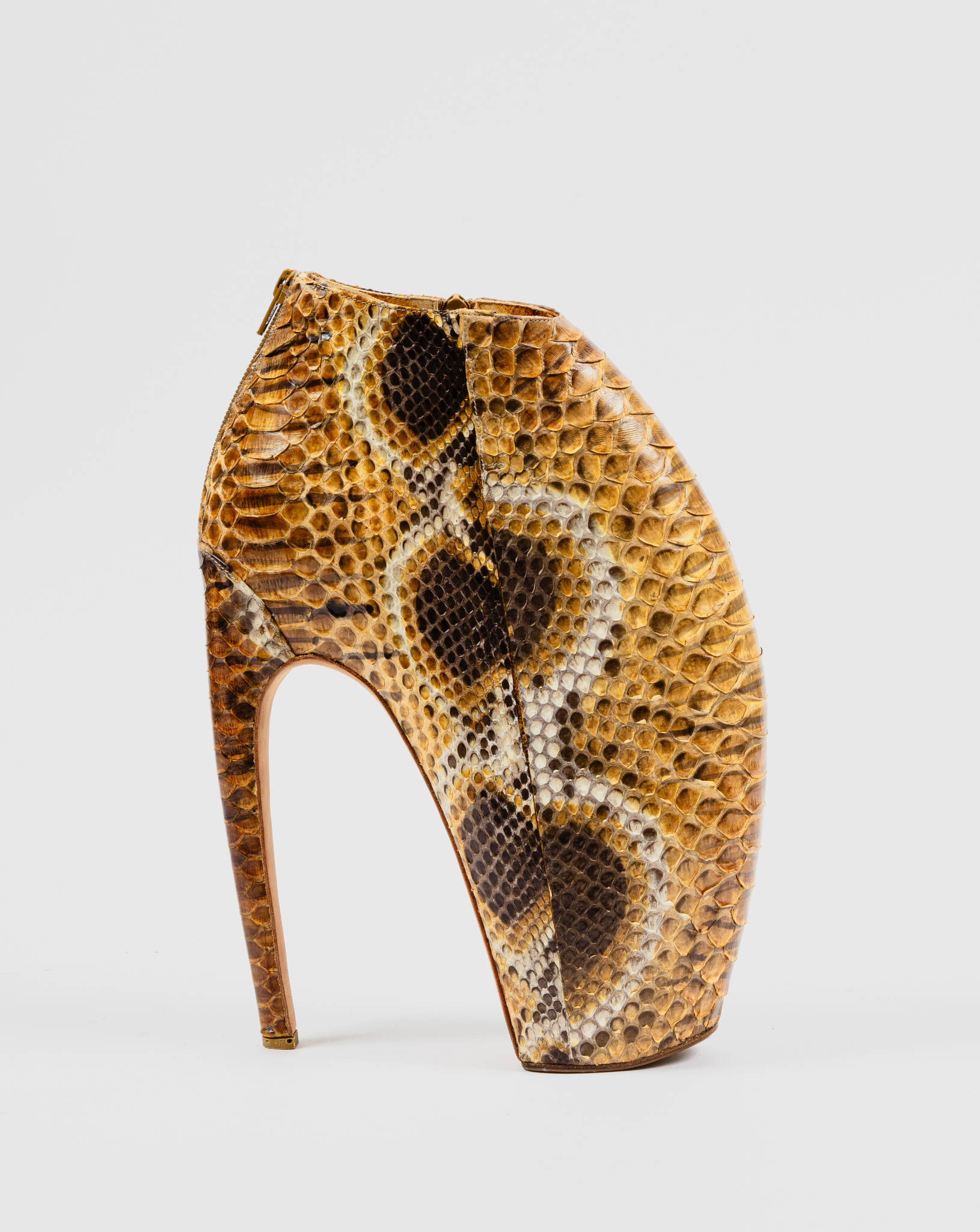 Alexander McQueen Armadillo boot in ombré brown python, profile facing right