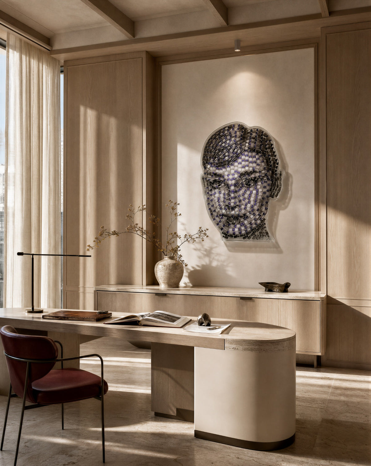 Linton Meagher’s Audrey Hepburn portrait in a warm timber-lined interior