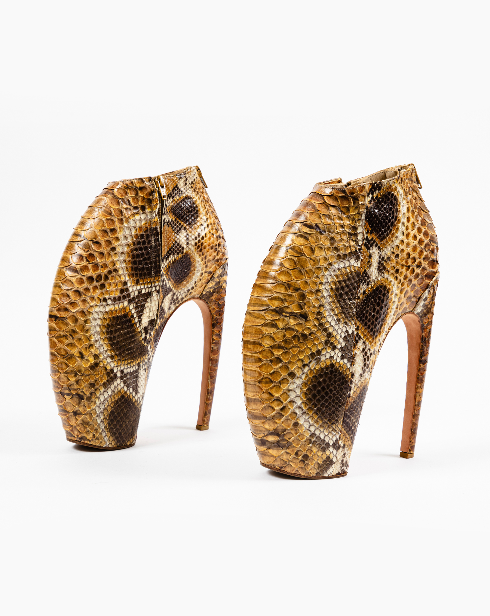 Pair of ombré brown python Alexander McQueen Armadillo boots