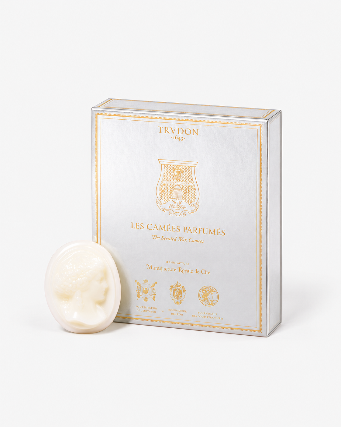 Trudon Holiday 2026 Fir scented wax cameo with silver and gold presentation box